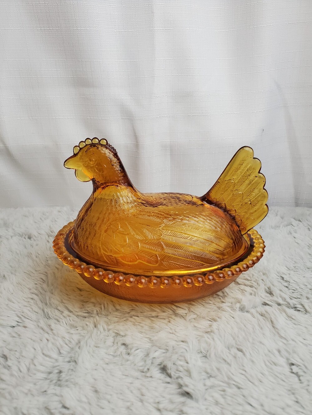 Vintage Indiana Glass Golden Amber Hen on The Nest 7" Excellent Used Condition
